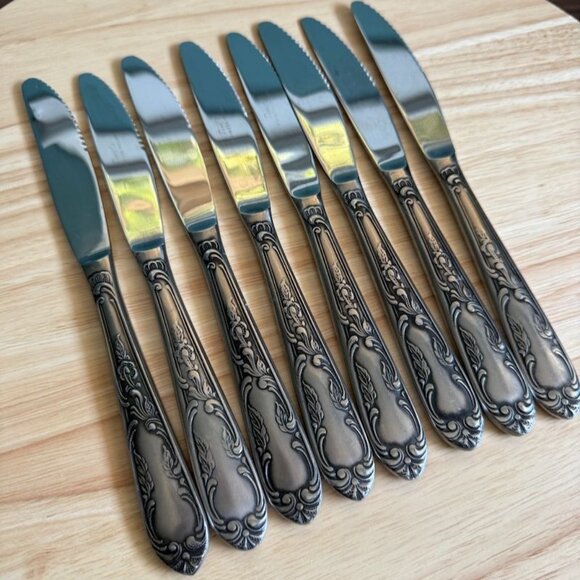 Amefa Holland AFS1 Stainless Flatware KNIVES 8 Satin Scroll Leaf 8 3/8 - Picture 4 of 9